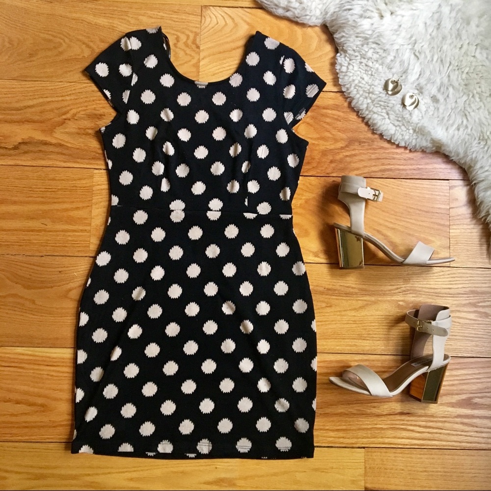 Black and beige polka dot dress